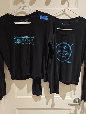 2 Under Armour Black Long-Sleeve Graphic Tee with Blue Logo